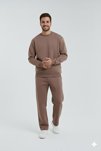 OXVİN Σετ φόρμας oversize με ίσιο πόδι, με λαιμόκοψη τριπλής κορδέλας, μαλακό εσωτερικό βαμβακερό