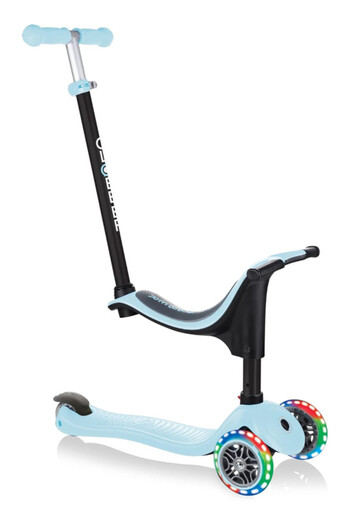 Globber Go Up Sporty Kids 3 Wheel Scooter with Lights – Adjustable Foldable Kick Scooter – Pastel Blue