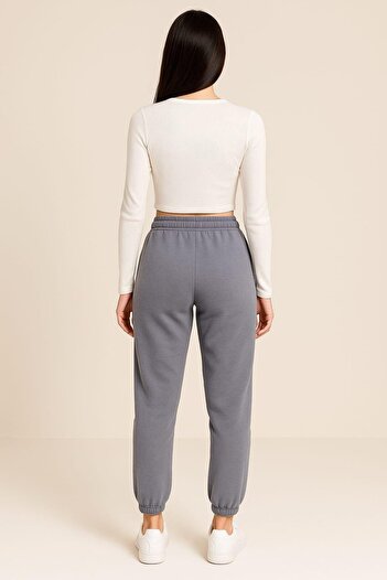 Pemilo Women's 3 Thread Pocket Bottom Sweatpants Smoked