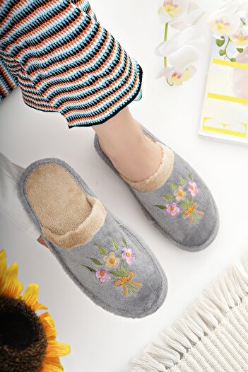 Modafırsat Women's House Slippers Plush Washable Wool Inside Fur Slippers Guest Dowry Bundle Bridal Slippers