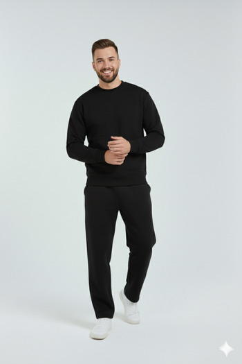 OXVİN Σετ φόρμας oversize με ίσιο πόδι, με λαιμόκοψη τριπλής κορδέλας, μαλακό εσωτερικό βαμβακερό