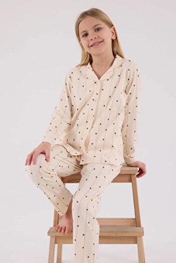 Arnetta Mother & Daughter Pajamas Set, (Sold Separately), 100% Cotton, with Pockets, Shirt Collar, Heart Printed
