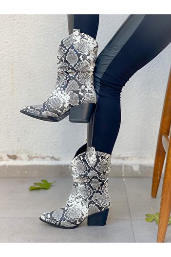 BERFONA Tokyo Gray Snake Skin 6 cm Heel Dallas Boots Bottie