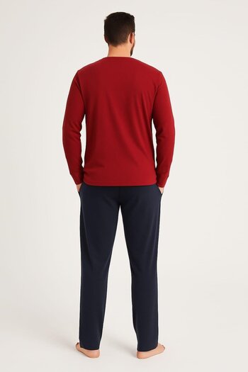 Pemilo Men's 6150 Long Sleeve 100% Cotton Pajama Set Bordo