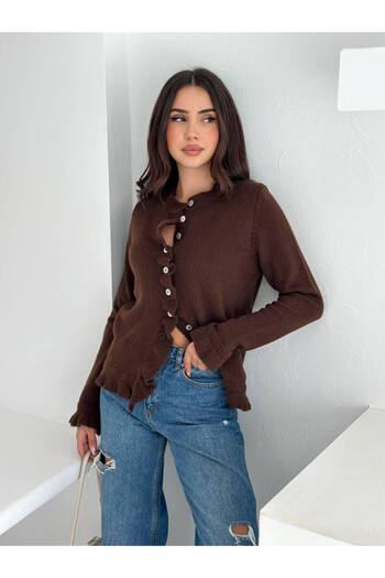 Noa Noa Buttoned Cardigan with Front Ruffle Detail