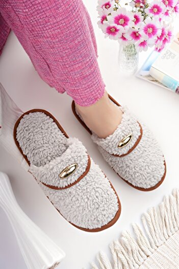Modafırsat Women's House Slippers Plush Washable Wool Inside Fur Slippers Guest Dowry Bundle Bridal Slippers