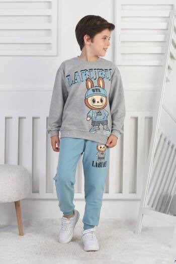 ARBİ kids Boy's Labubu Print Two-Thread Brushed Fabric Two-Piece Full-Fit Suit