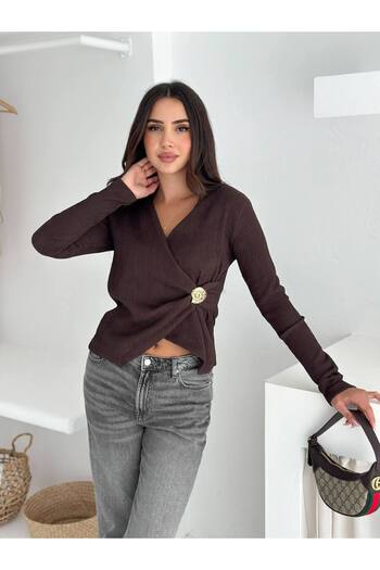 Noa Noa Double Breasted Collar Buckle Detailed Long Sleeve Blouse
