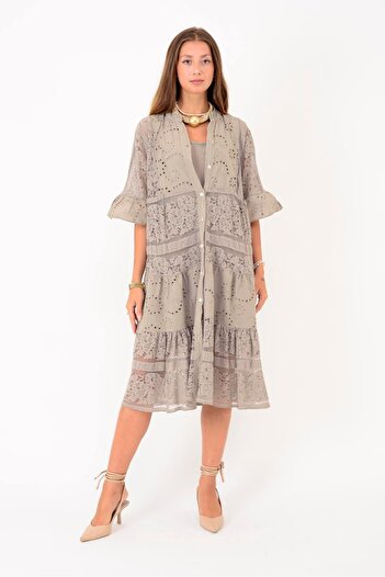 Park Moda 24029 Fisto Detail Midi Lace Dress
