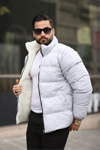 FASİON Men's Fur-Lined Waterproof and Windproof Puffer Jacket