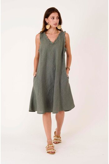 Park Moda 140461 Firfir Detailled Sleeveless Linen Dress