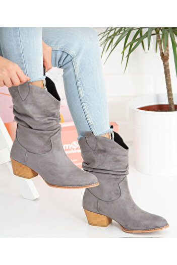 BERFONA Tokyo Gray Suede 6 cm Heel Dallas Boots Bottie