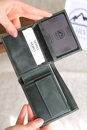 Norvi Leather Genuine Leather Hidden Zipper Men's Wallet Card Holder
