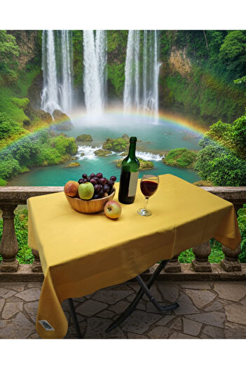 Exve Exclusive Yellow Plain Happy Cotton Woven Eco-Friendly Camping Caravan Tablecloth 150 cm