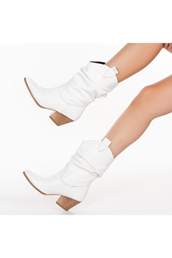BERFONA Tokyo White Leather 6 cm Heel Dallas Boots Bottie