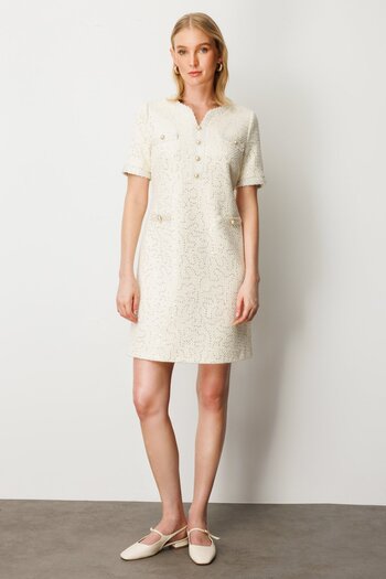 Ekol Beaded Tweed Dress 4003-26K Ecru
