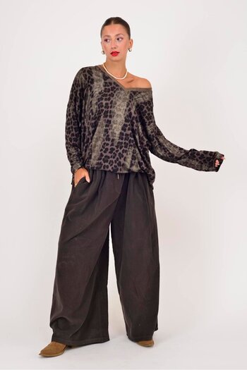 Park Moda 30530 Elastic Waist Palazzo Rubberized Velvet Pants