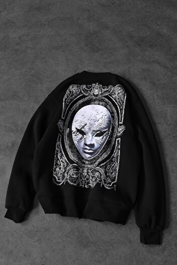 Slatra Men's Black Indefinite Embroidered Oversize Sweatshirt