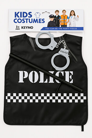 TSUMAB Kids Police Costume Set with Vest, Handcuffs, and Baton – Roleplay Dress-Up