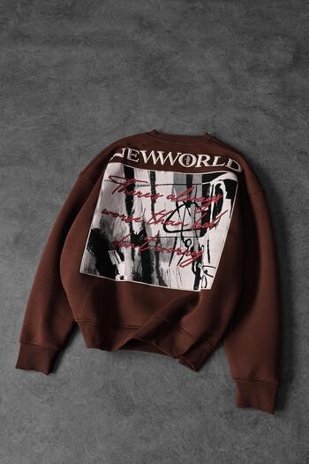 Slatra Men's Brown New World Patchli Oversize Sweatshirt
