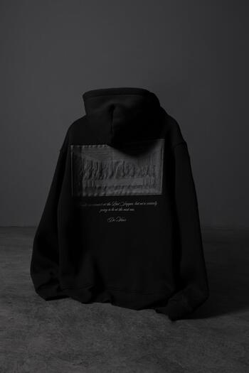 Slatra Men's Black Da Vinci Embossed Printed Oversize Hooded Sweatshirt