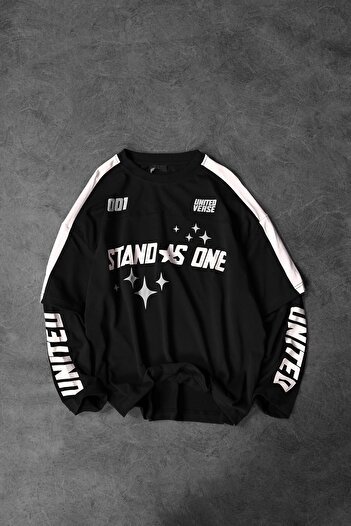 Slatra Men's Black Stand as One Oversize Sweatshirt