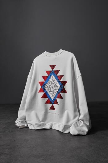 Slatra Men's White Street Royalty Printed Oversize Sweatshirt