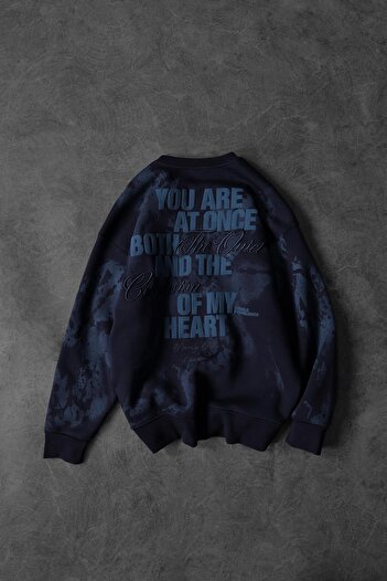 Slatra Men's Navy Blue of My Heart Embroidered Oversize Sweatshirt