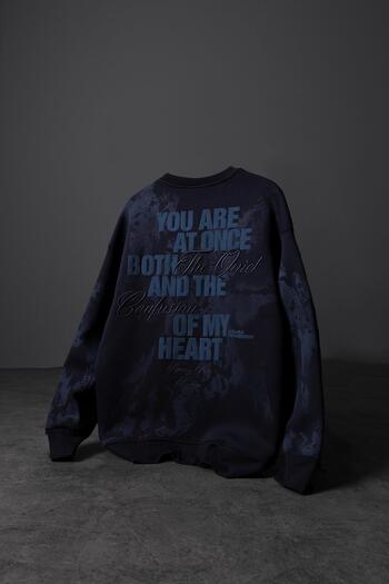 Slatra Men's Navy Blue of My Heart Embroidered Oversize Sweatshirt
