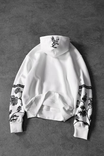 Slatra Men's White Eagle Printed Oversize Hooded Sweatshirt