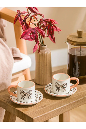 LC Waikiki Lcw Home Mixed Bow Patterned Two-Person Ceramic Coffee Cup Set 100 ml