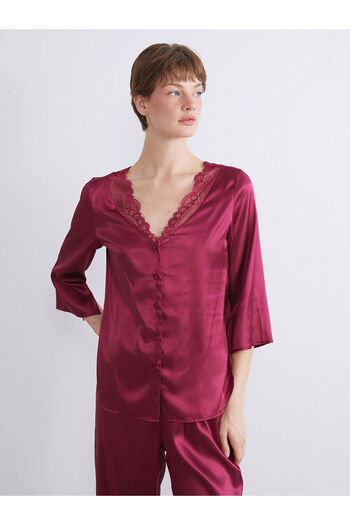 LC Waikiki Lcw Dream New Season V-Neck Lace Detailed Satin Women's Pajama Set