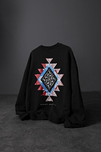 Slatra Men's Black Street Royalty Printed Oversize Sweatshirt