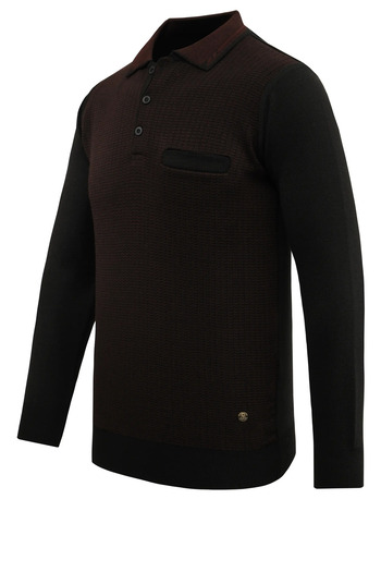 Çizgi Triko Men's Polo Neck Sweater with Pockets, Patterned Steel Knit, Classic Fit