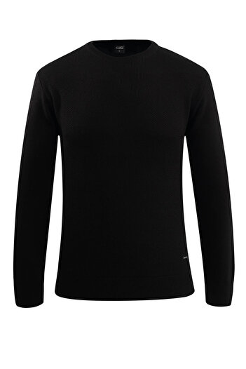 Çizgi Triko Men's Crew Neck Sweater Knitwear Honeycomb Knit Solid Color Classic Fit