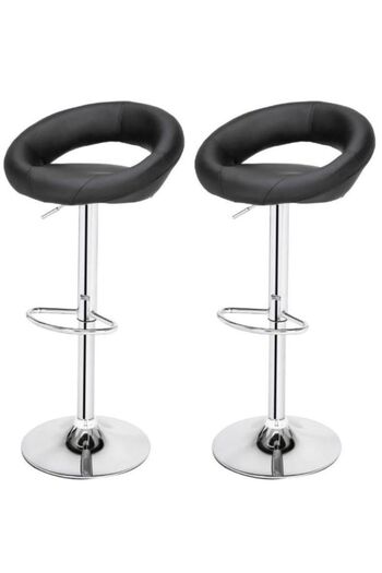 AWF AL WADI FURNITURE Nifo 3 Piece Adjustable Square Mdf Wood Bar Table Set With 2 Pu Leather Round Bar Chairs, Black