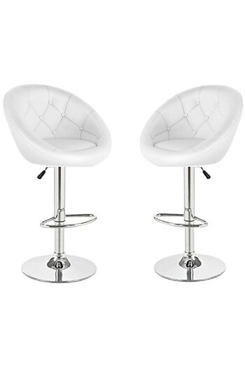 AWF AL WADI FURNITURE Lixy Bar Chairs Stools Tufted Back Large Cushion Seats and Round MDF Top Bar Table Chrome Base White
