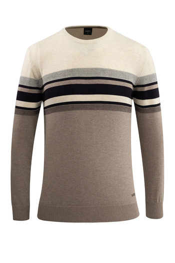 Çizgi Triko Men's Crew Neck Sweater Knitwear Colorful Stripe Patterned Classic Fit