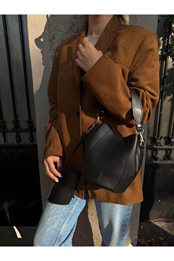 Tina İstanbul Stitched Pouch Model Wallet Hand and Shoulder Bag Black