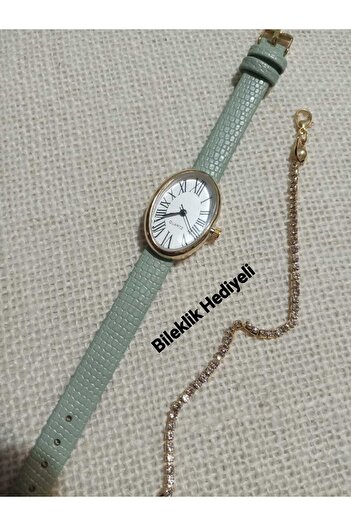 QUARTZ Retro Series Gold Oval Roma Women's Wristwatch- Çağla Cord / Bracelet with Gift Tt0125