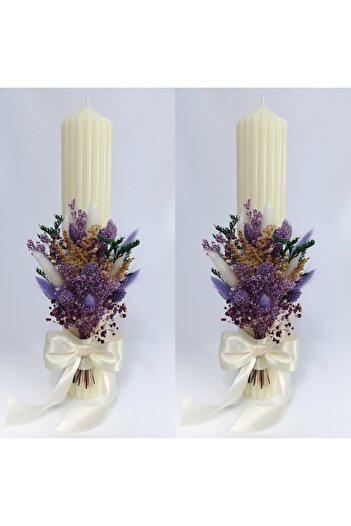 OEM Wedding candles decorated with frozen and dried flowers, H35/D6 cm, Purple