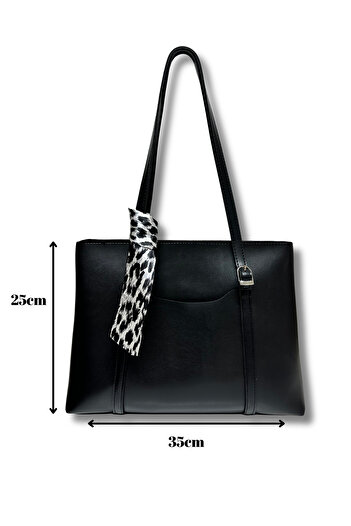 fular & bags Women's Zippered Leopard Scarf Black Shoulder and Shoulder Bag