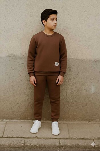 DUBLİNO KİDS Boys' Three-Ply Winter Set with Inner Layer, Long Sleeve Sweatshirt and Elasticated Legs Pants
