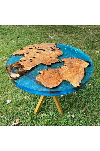 Ls Wood Store Ls Wood - 110 Cm Çap Zeytin Ağacı Yuvarlak Epoksi Masa / Yemek Masası / Epoksi Masa