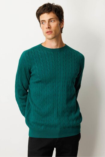Desen Triko Men's Crew Neck Hair Braided Sweater Ö.Başı