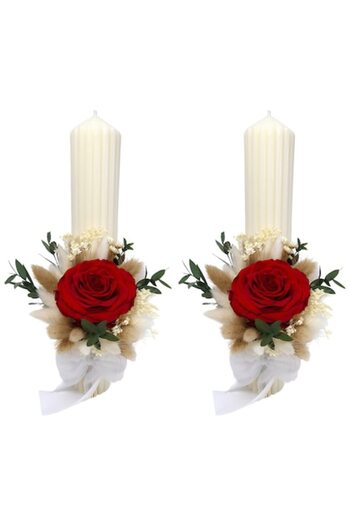 OEM Set of 2 wedding candles decorated with premium cryogenic roses and dried flowers, H35/D6