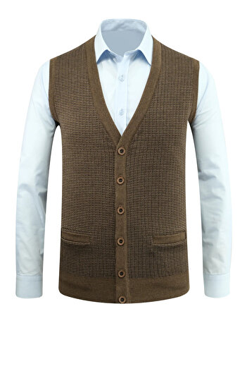 Çizgi Triko Men's Buttoned Vest with Pockets Patterned Steel Knit Classic Fit - 5205L