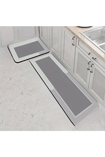 MAİN SHOP 2 Pieces Stylish Design Water Absorbent Bathroom Kitchen Non-Slip Floor Mat 156X38 cm Set 38X58 cm M-61