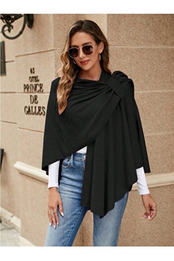 WOHOME Shoulder Wrap Poncho Flowy Detail Comfortable Fit Cashmere Cardigan/Jacket