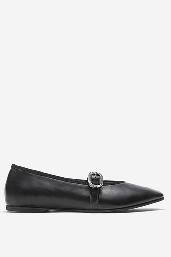 Dericlub Women's Single Strap Ballerina Shoes Real Leather Rg 819 Black